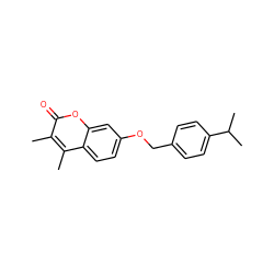 Cc1c(C)c2ccc(OCc3ccc(C(C)C)cc3)cc2oc1=O ZINC000000012095