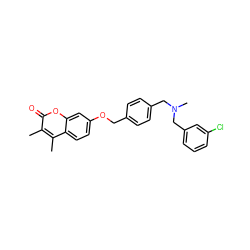 Cc1c(C)c2ccc(OCc3ccc(CN(C)Cc4cccc(Cl)c4)cc3)cc2oc1=O ZINC000473135343