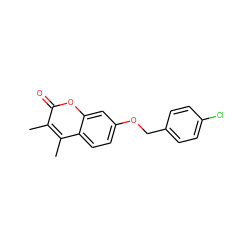 Cc1c(C)c2ccc(OCc3ccc(Cl)cc3)cc2oc1=O ZINC000000454021