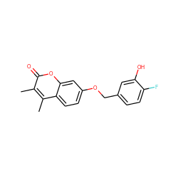 Cc1c(C)c2ccc(OCc3ccc(F)c(O)c3)cc2oc1=O ZINC000013835594