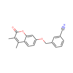 Cc1c(C)c2ccc(OCc3cccc(C#N)c3)cc2oc1=O ZINC000013835589