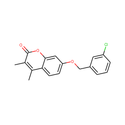 Cc1c(C)c2ccc(OCc3cccc(Cl)c3)cc2oc1=O ZINC000000453884