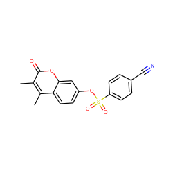 Cc1c(C)c2ccc(OS(=O)(=O)c3ccc(C#N)cc3)cc2oc1=O ZINC000028223222