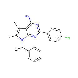 Cc1c(C)n([C@@H](C)c2ccccc2)c2nc(-c3ccc(Cl)cc3)nc(N)c12 ZINC000013756597