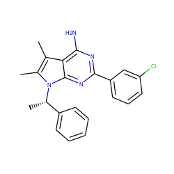 Cc1c(C)n([C@@H](C)c2ccccc2)c2nc(-c3cccc(Cl)c3)nc(N)c12 ZINC000013756594