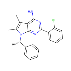 Cc1c(C)n([C@@H](C)c2ccccc2)c2nc(-c3ccccc3Cl)nc(N)c12 ZINC000013756592