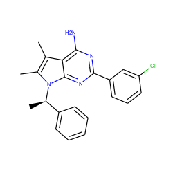 Cc1c(C)n([C@H](C)c2ccccc2)c2nc(-c3cccc(Cl)c3)nc(N)c12 ZINC000000601757