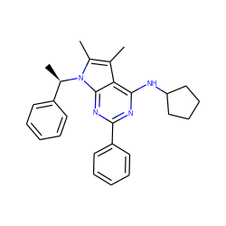 Cc1c(C)n([C@H](C)c2ccccc2)c2nc(-c3ccccc3)nc(NC3CCCC3)c12 ZINC000013835489