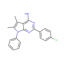 Cc1c(C)n(-c2ccccc2)c2nc(-c3ccc(Cl)cc3)nc(N)c12 ZINC000026675540