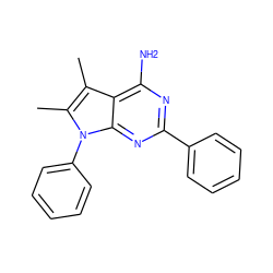 Cc1c(C)n(-c2ccccc2)c2nc(-c3ccccc3)nc(N)c12 ZINC000026675543