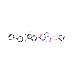 Cc1c(C)n(Cc2ccc(-c3ccccc3)cc2)c2ccc(C(=O)N[C@@H](C)[C@@H]3CCCN3C(=O)OCc3ccccc3)cc12 ZINC000207190170