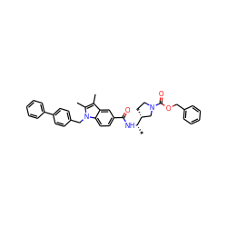 Cc1c(C)n(Cc2ccc(-c3ccccc3)cc2)c2ccc(C(=O)N[C@@H](C)[C@@H]3CCN(C(=O)OCc4ccccc4)C3)cc12 ZINC000207190348