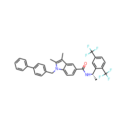 Cc1c(C)n(Cc2ccc(-c3ccccc3)cc2)c2ccc(C(=O)N[C@@H](C)c3cc(C(F)(F)F)ccc3C(F)(F)F)cc12 ZINC000222102310