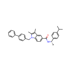 Cc1c(C)n(Cc2ccc(-c3ccccc3)cc2)c2ccc(C(=O)N[C@@H](C)c3ccc(C(C)C)cc3)cc12 ZINC000207187857