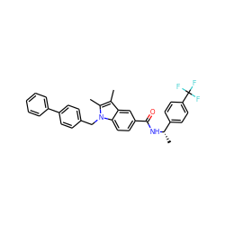 Cc1c(C)n(Cc2ccc(-c3ccccc3)cc2)c2ccc(C(=O)N[C@@H](C)c3ccc(C(F)(F)F)cc3)cc12 ZINC000261078571