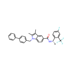 Cc1c(C)n(Cc2ccc(-c3ccccc3)cc2)c2ccc(C(=O)N[C@@H](C)c3ccc(F)cc3C(F)(F)F)cc12 ZINC000207189515