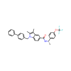 Cc1c(C)n(Cc2ccc(-c3ccccc3)cc2)c2ccc(C(=O)N[C@@H](C)c3ccc(OC(F)(F)F)cc3)cc12 ZINC000261103273