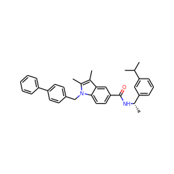 Cc1c(C)n(Cc2ccc(-c3ccccc3)cc2)c2ccc(C(=O)N[C@@H](C)c3cccc(C(C)C)c3)cc12 ZINC000207186183