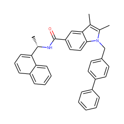 Cc1c(C)n(Cc2ccc(-c3ccccc3)cc2)c2ccc(C(=O)N[C@@H](C)c3cccc4ccccc34)cc12 ZINC000207187172