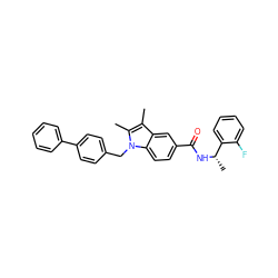 Cc1c(C)n(Cc2ccc(-c3ccccc3)cc2)c2ccc(C(=O)N[C@@H](C)c3ccccc3F)cc12 ZINC000207187664