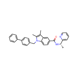 Cc1c(C)n(Cc2ccc(-c3ccccc3)cc2)c2ccc(C(=O)N[C@@H](C)c3ccccn3)cc12 ZINC000207186637