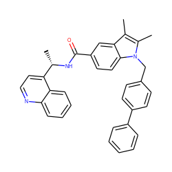 Cc1c(C)n(Cc2ccc(-c3ccccc3)cc2)c2ccc(C(=O)N[C@@H](C)c3ccnc4ccccc34)cc12 ZINC000207186968