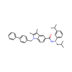 Cc1c(C)n(Cc2ccc(-c3ccccc3)cc2)c2ccc(C(=O)N[C@@H](CC(C)C)c3cccc(C(C)C)c3)cc12 ZINC000207187297