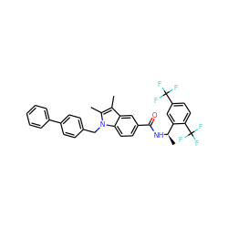 Cc1c(C)n(Cc2ccc(-c3ccccc3)cc2)c2ccc(C(=O)N[C@H](C)c3cc(C(F)(F)F)ccc3C(F)(F)F)cc12 ZINC000222102365