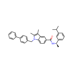 Cc1c(C)n(Cc2ccc(-c3ccccc3)cc2)c2ccc(C(=O)N[C@H](C)c3cccc(C(C)C)c3)cc12 ZINC000207188099