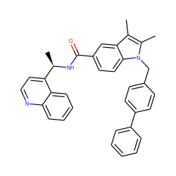 Cc1c(C)n(Cc2ccc(-c3ccccc3)cc2)c2ccc(C(=O)N[C@H](C)c3ccnc4ccccc34)cc12 ZINC000207188644