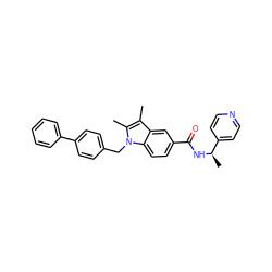 Cc1c(C)n(Cc2ccc(-c3ccccc3)cc2)c2ccc(C(=O)N[C@H](C)c3ccncc3)cc12 ZINC000207188363