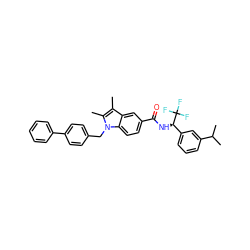 Cc1c(C)n(Cc2ccc(-c3ccccc3)cc2)c2ccc(C(=O)N[C@H](c3cccc(C(C)C)c3)C(F)(F)F)cc12 ZINC000207186315