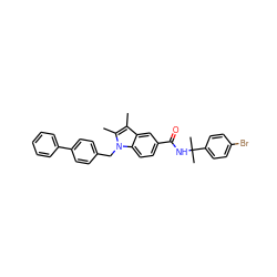 Cc1c(C)n(Cc2ccc(-c3ccccc3)cc2)c2ccc(C(=O)NC(C)(C)c3ccc(Br)cc3)cc12 ZINC000207188712