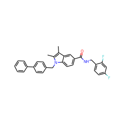 Cc1c(C)n(Cc2ccc(-c3ccccc3)cc2)c2ccc(C(=O)NCc3ccc(F)cc3F)cc12 ZINC000207187914