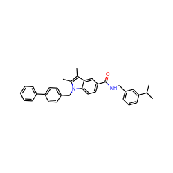 Cc1c(C)n(Cc2ccc(-c3ccccc3)cc2)c2ccc(C(=O)NCc3cccc(C(C)C)c3)cc12 ZINC000207188774