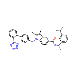 Cc1c(C)n(Cc2ccc(-c3ccccc3-c3nn[nH]n3)cc2)c2ccc(C(=O)N[C@@H](C)c3cccc(C(C)C)c3)cc12 ZINC000205957278