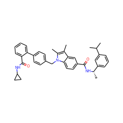 Cc1c(C)n(Cc2ccc(-c3ccccc3C(=O)NC3CC3)cc2)c2ccc(C(=O)N[C@@H](C)c3cccc(C(C)C)c3)cc12 ZINC000205972228