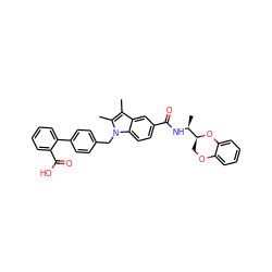 Cc1c(C)n(Cc2ccc(-c3ccccc3C(=O)O)cc2)c2ccc(C(=O)N[C@@H](C)[C@@H]3COc4ccccc4O3)cc12 ZINC000205964629