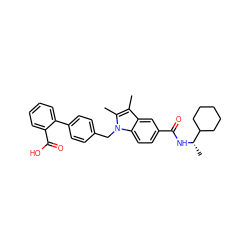 Cc1c(C)n(Cc2ccc(-c3ccccc3C(=O)O)cc2)c2ccc(C(=O)N[C@@H](C)C3CCCCC3)cc12 ZINC000205984156