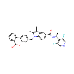 Cc1c(C)n(Cc2ccc(-c3ccccc3C(=O)O)cc2)c2ccc(C(=O)N[C@@H](C)c3c(F)cncc3F)cc12 ZINC000199337210