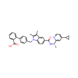 Cc1c(C)n(Cc2ccc(-c3ccccc3C(=O)O)cc2)c2ccc(C(=O)N[C@@H](C)c3cc(C4CC4)ccn3)cc12 ZINC000205980364