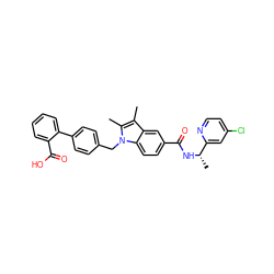 Cc1c(C)n(Cc2ccc(-c3ccccc3C(=O)O)cc2)c2ccc(C(=O)N[C@@H](C)c3cc(Cl)ccn3)cc12 ZINC000205990941