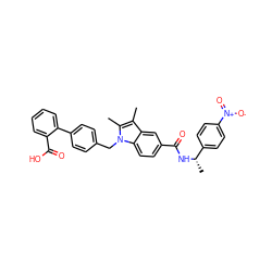 Cc1c(C)n(Cc2ccc(-c3ccccc3C(=O)O)cc2)c2ccc(C(=O)N[C@@H](C)c3ccc([N+](=O)[O-])cc3)cc12 ZINC000072317015