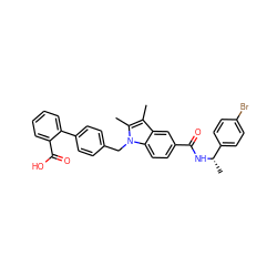 Cc1c(C)n(Cc2ccc(-c3ccccc3C(=O)O)cc2)c2ccc(C(=O)N[C@@H](C)c3ccc(Br)cc3)cc12 ZINC000097972512