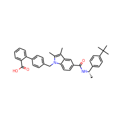 Cc1c(C)n(Cc2ccc(-c3ccccc3C(=O)O)cc2)c2ccc(C(=O)N[C@@H](C)c3ccc(C(C)(C)C)cc3)cc12 ZINC000199337157