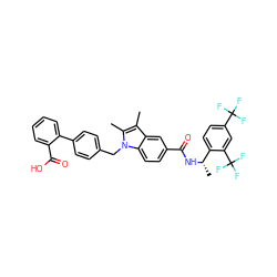 Cc1c(C)n(Cc2ccc(-c3ccccc3C(=O)O)cc2)c2ccc(C(=O)N[C@@H](C)c3ccc(C(F)(F)F)cc3C(F)(F)F)cc12 ZINC000220438713