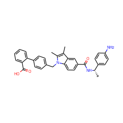 Cc1c(C)n(Cc2ccc(-c3ccccc3C(=O)O)cc2)c2ccc(C(=O)N[C@@H](C)c3ccc(N)cc3)cc12 ZINC000219232560