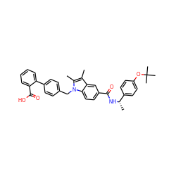 Cc1c(C)n(Cc2ccc(-c3ccccc3C(=O)O)cc2)c2ccc(C(=O)N[C@@H](C)c3ccc(OC(C)(C)C)cc3)cc12 ZINC000205979858