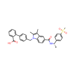 Cc1c(C)n(Cc2ccc(-c3ccccc3C(=O)O)cc2)c2ccc(C(=O)N[C@@H](C)c3ccc(S(C)(=O)=O)cc3)cc12 ZINC000205959201