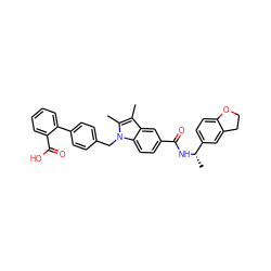 Cc1c(C)n(Cc2ccc(-c3ccccc3C(=O)O)cc2)c2ccc(C(=O)N[C@@H](C)c3ccc4c(c3)CCO4)cc12 ZINC000199475945